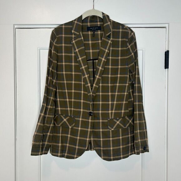 Rag and Bone Sybil Green Plaid Blazer Size 2 100% Cotton - Picture 4 of 11